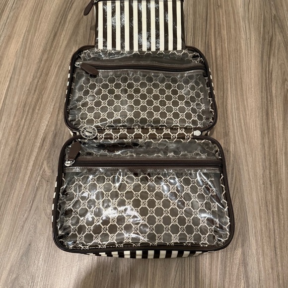 Henri Bendel Chic Vintage Brown and White Striped Cosmetic Bag - Picture 5 of 13